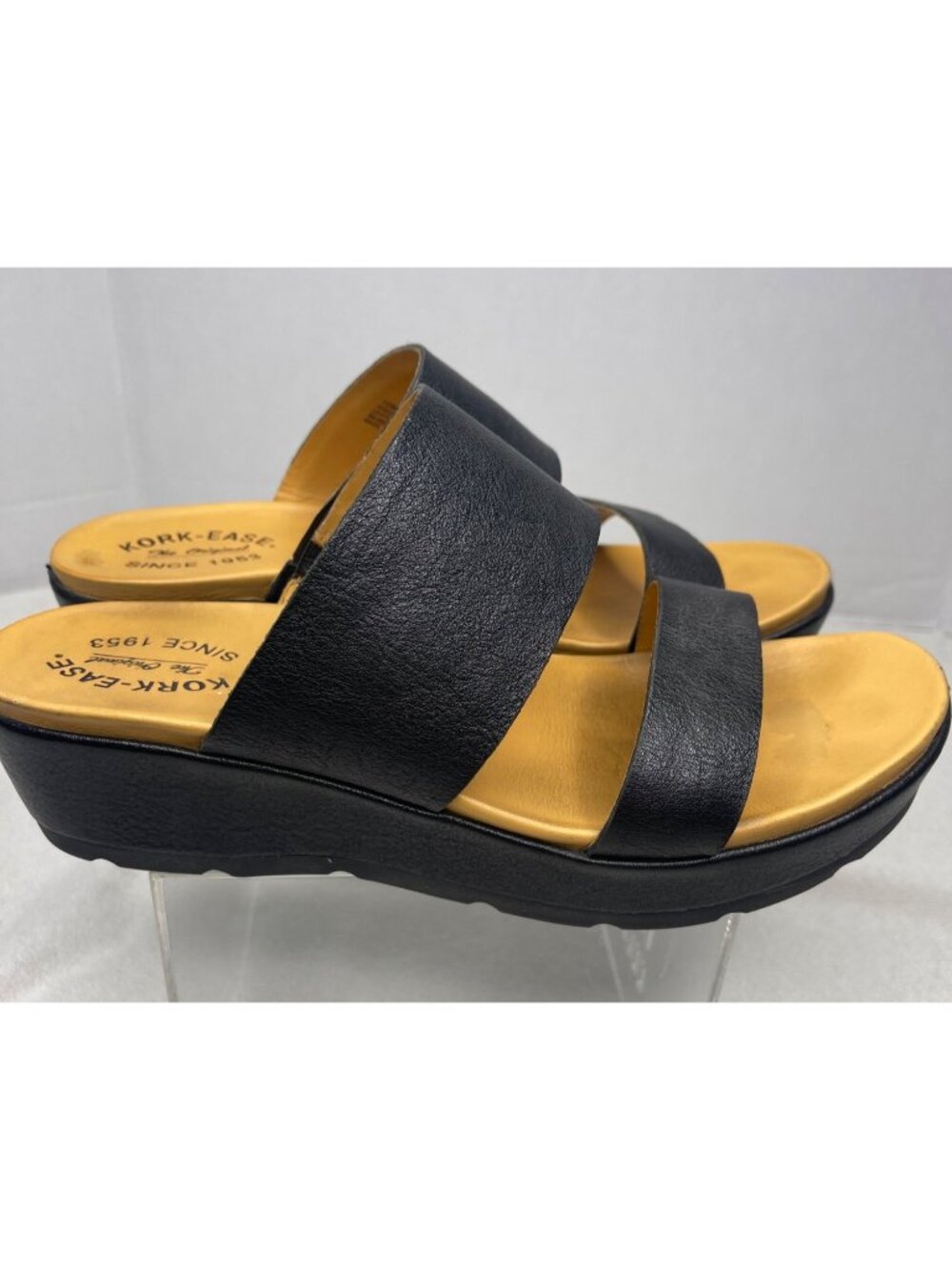 Kork-Ease Women Black Leather Platform Sandals Slip-On Comfort 10M